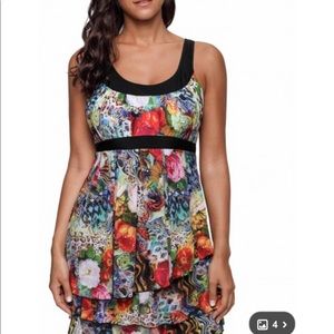 Scoop Back Printed Layered One Piece Swimdress